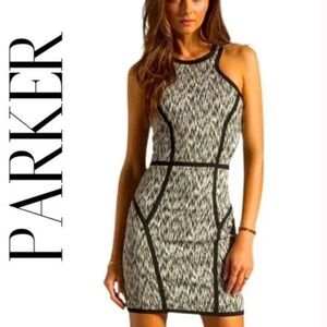 PARKER “PALMS” RACER BACK COTTON DRESS BLK/WHT S